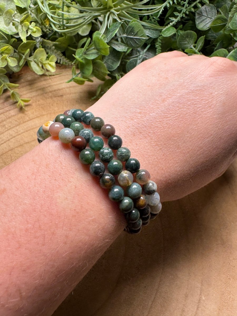 Moss Agate Beaded Bracelet with 6mm Beads | Copper Ashes