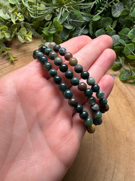 Moss Agate Beaded Bracelet with 6mm Beads | Copper Ashes