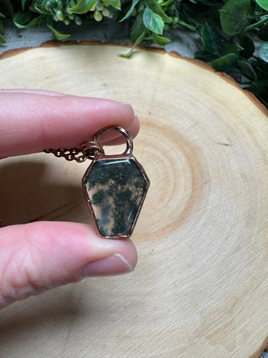 Moss Agate Coffin Necklace | Copper Ashes