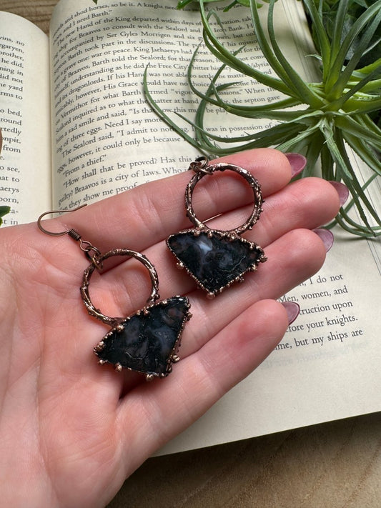 Moss Agate Dangle Earrings | Copper Ashes