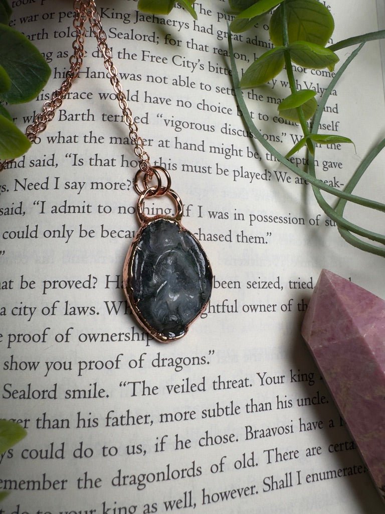 Moss Agate Druzy Yoni Necklace | Copper Ashes