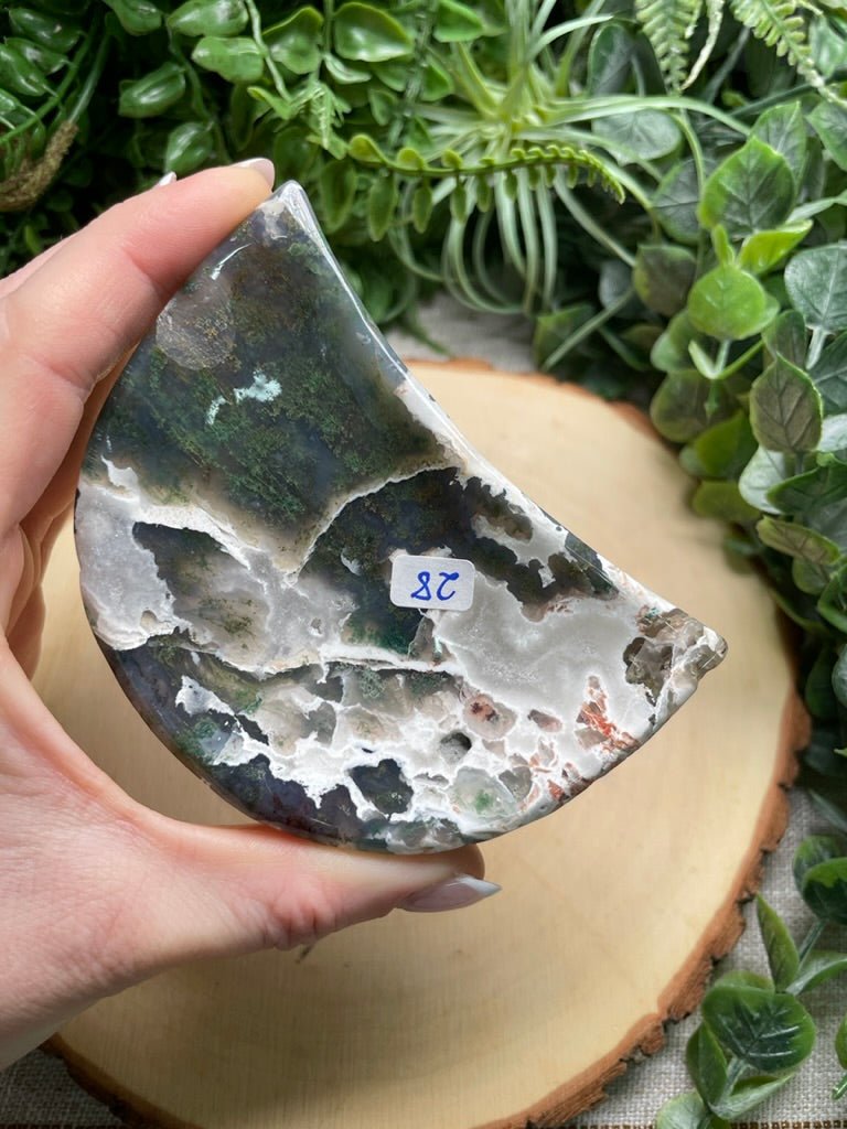 Moss Agate Moon Dish (Chipped) | Copper Ashes