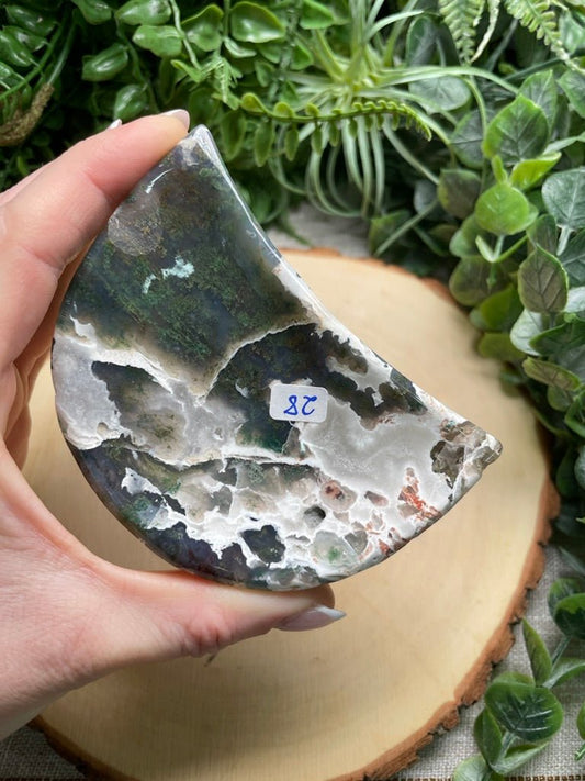 Moss Agate Moon Dish (Chipped) | Copper Ashes