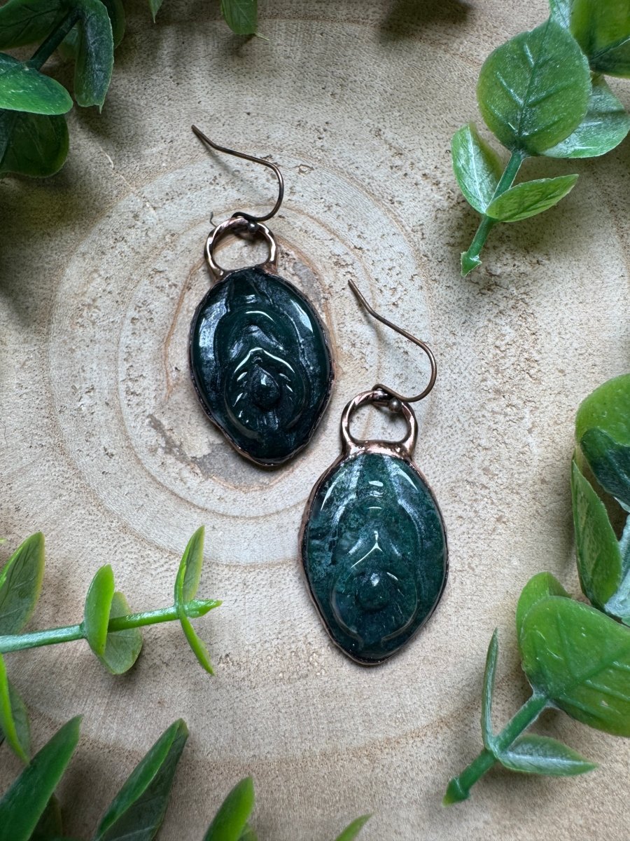 Moss Agate Yoni Earrings | Copper Ashes