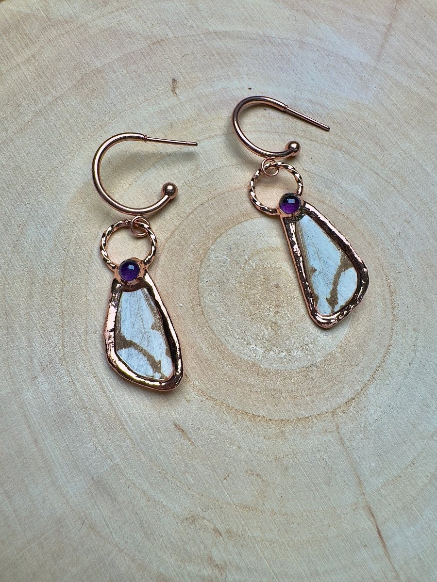 Moth Wing and Amethyst Earrings | Copper Ashes