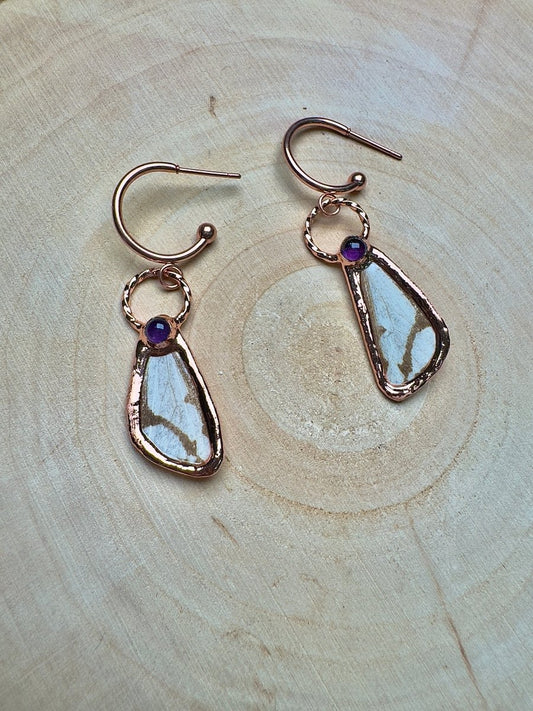 Moth Wing and Amethyst Earrings | Copper Ashes