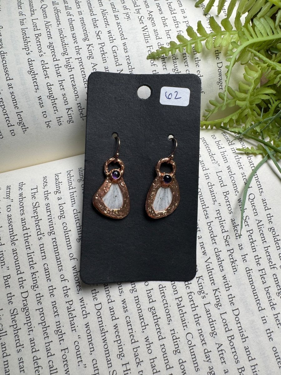 Moth Wing and Amethyst Earrings | Copper Ashes