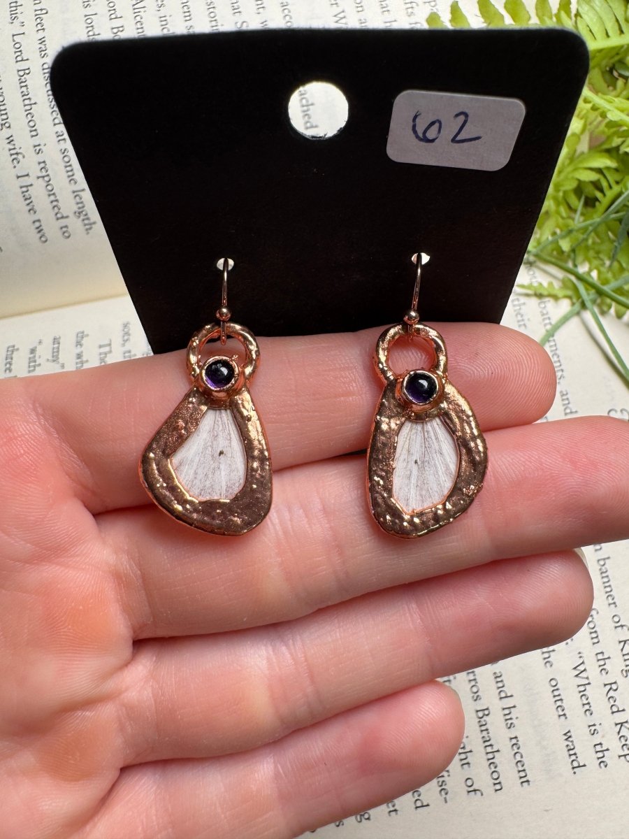 Moth Wing and Amethyst Earrings | Copper Ashes