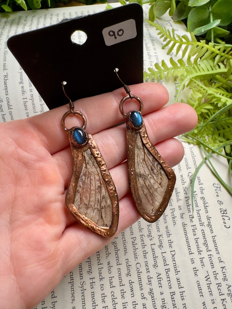 Moth Wing and Labradorite Earrings | Copper Ashes