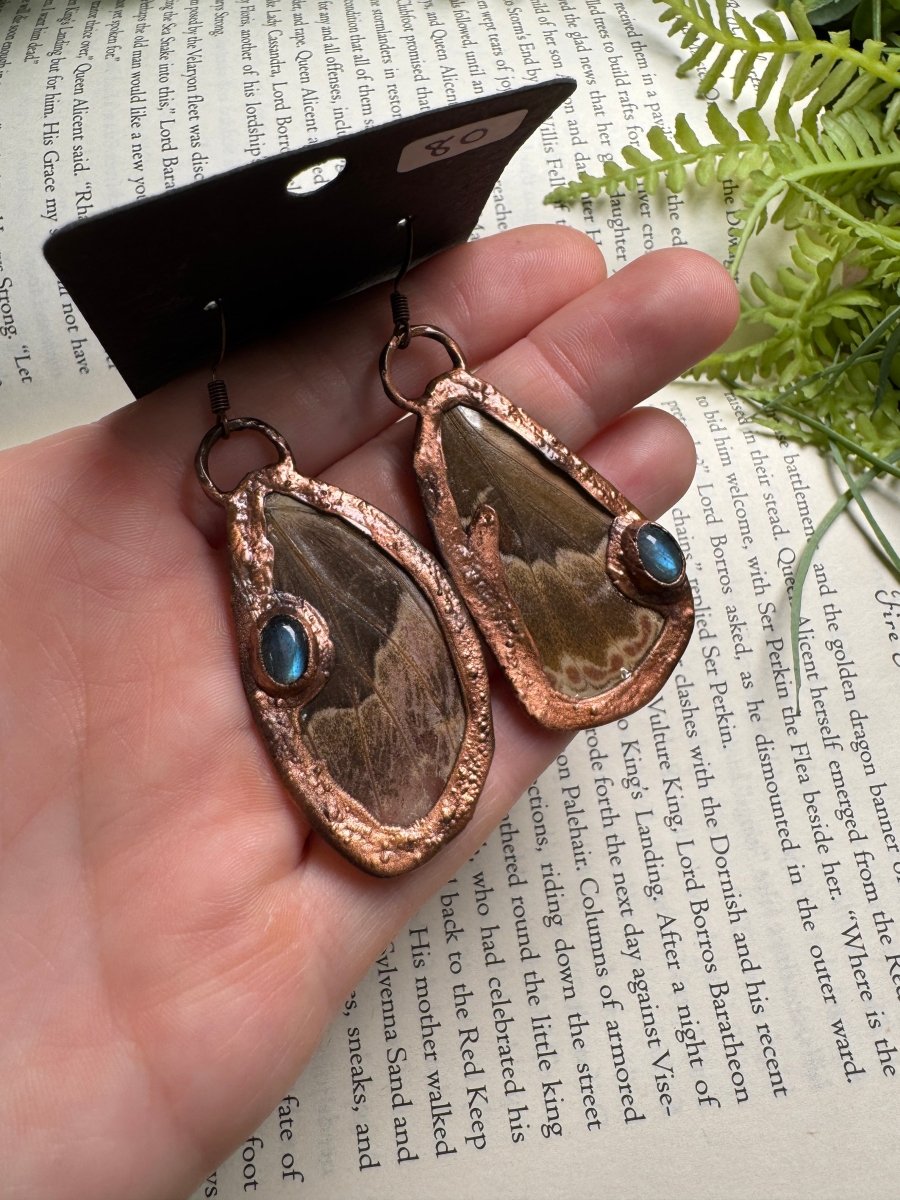 Moth Wing and Labradorite Earrings | Copper Ashes