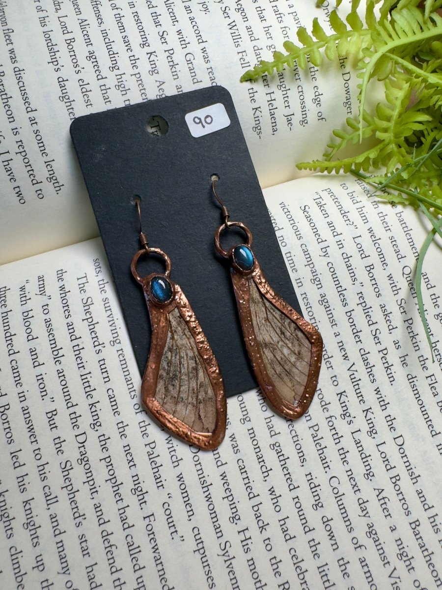 Moth Wing and Labradorite Earrings | Copper Ashes