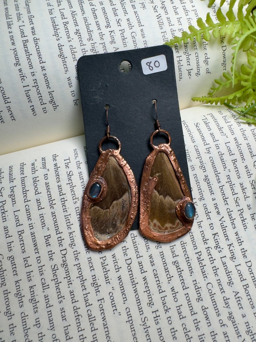 Moth Wing and Labradorite Earrings | Copper Ashes