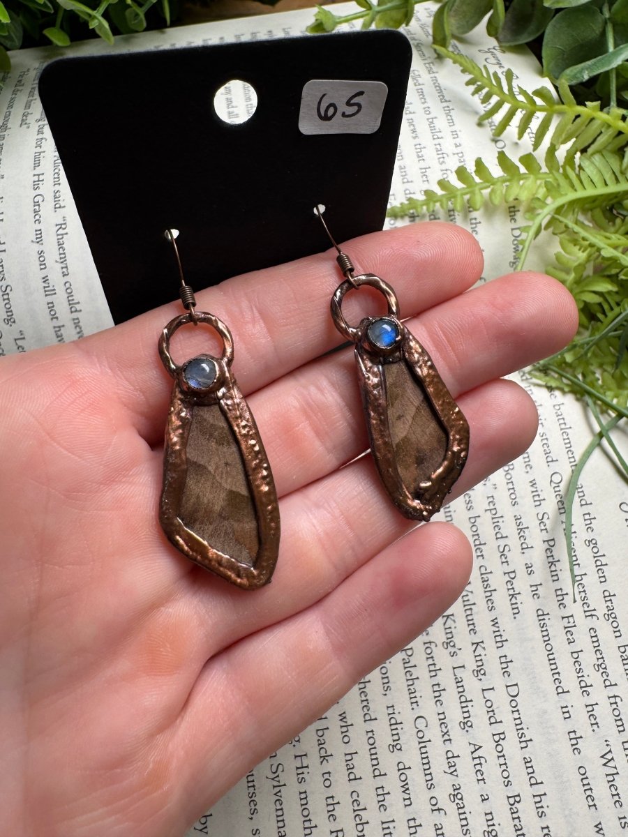 Moth Wing and Moonstone Earrings | Copper Ashes
