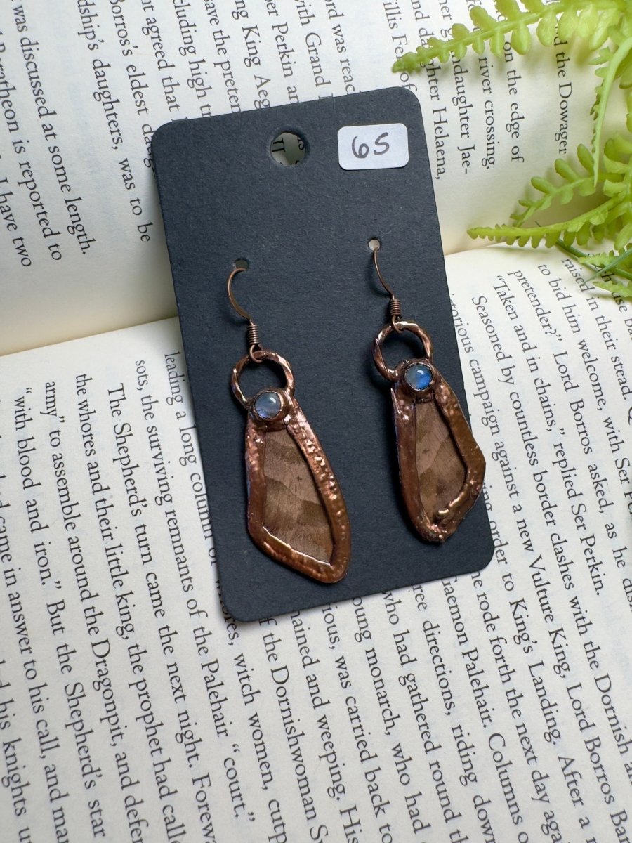 Moth Wing and Moonstone Earrings | Copper Ashes