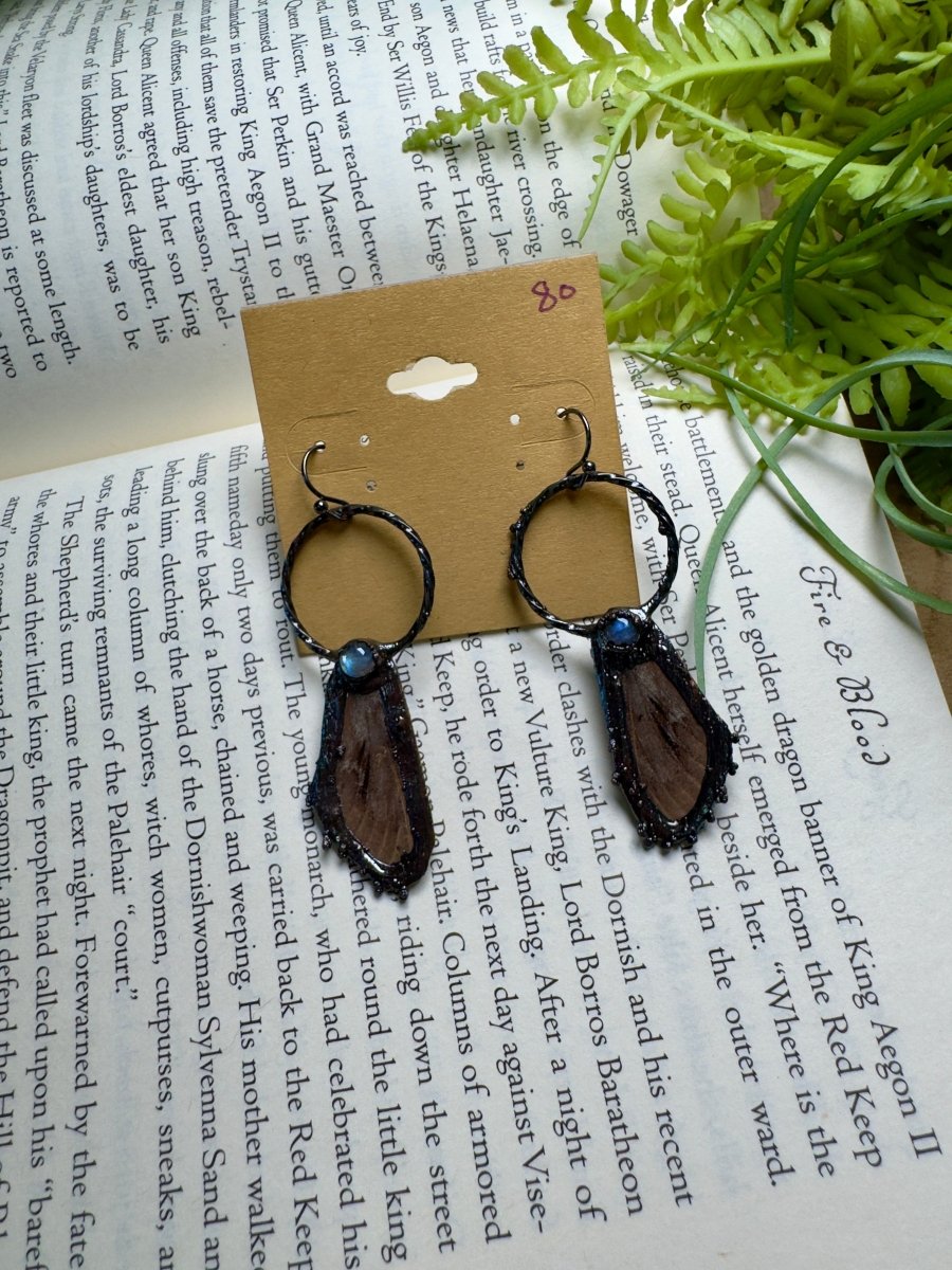 Moth Wing and Moonstone Earrings | Copper Ashes