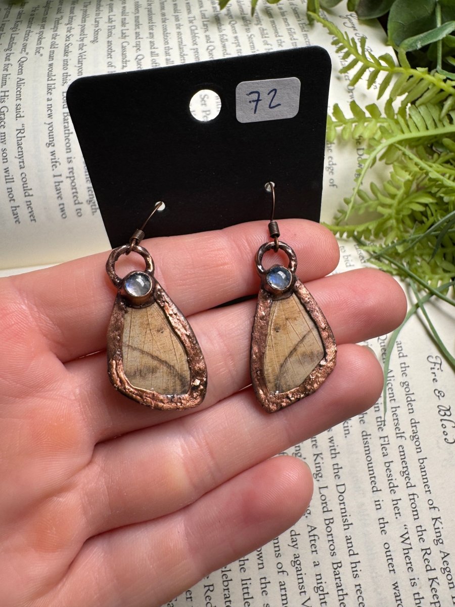 Moth Wing and Moonstone Earrings | Copper Ashes