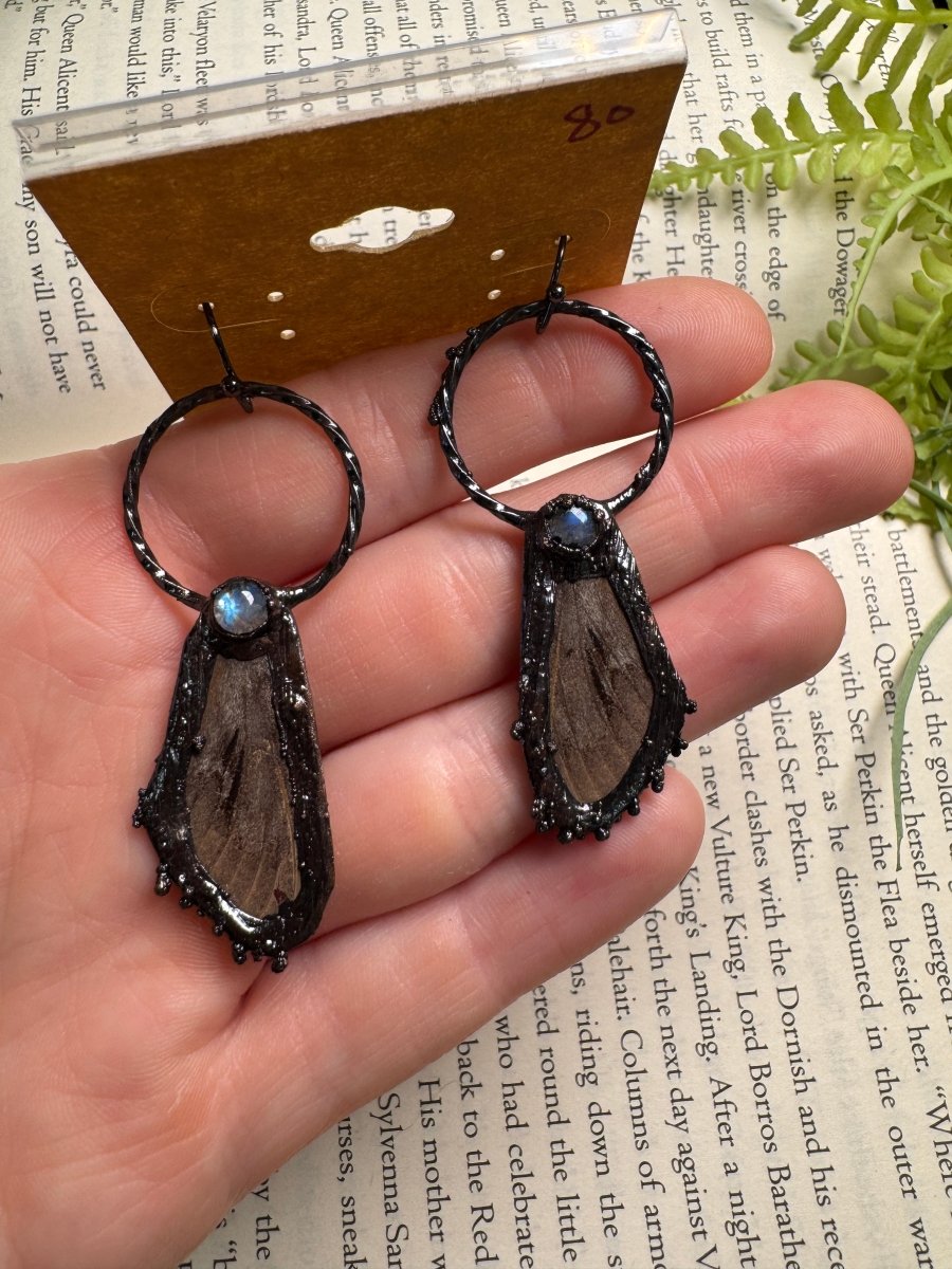 Moth Wing and Moonstone Earrings | Copper Ashes