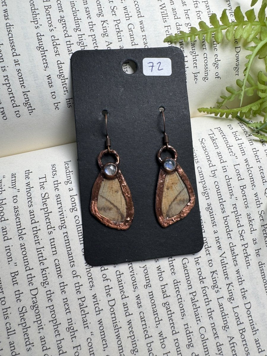 Moth Wing and Moonstone Earrings | Copper Ashes