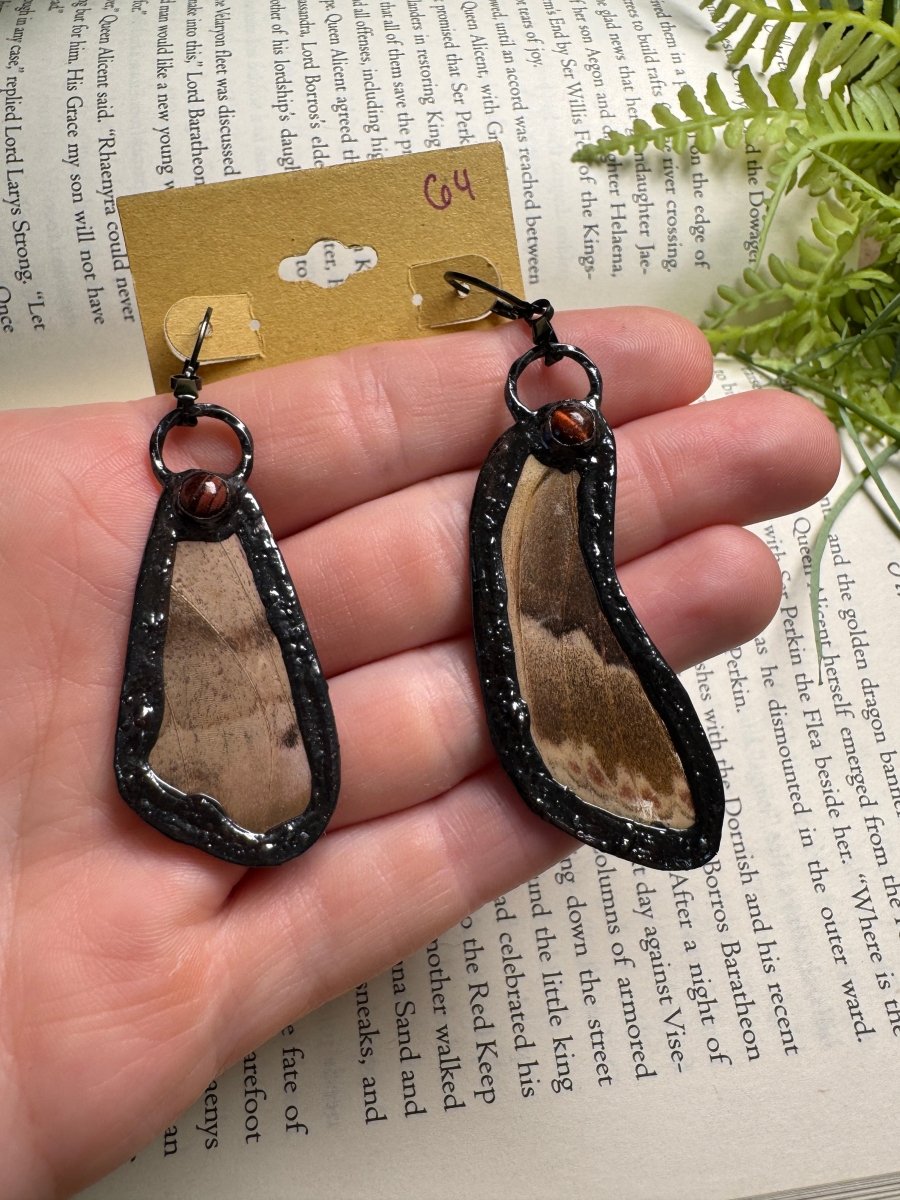 Moth Wing and Red Tigers Eye Earrings | Copper Ashes