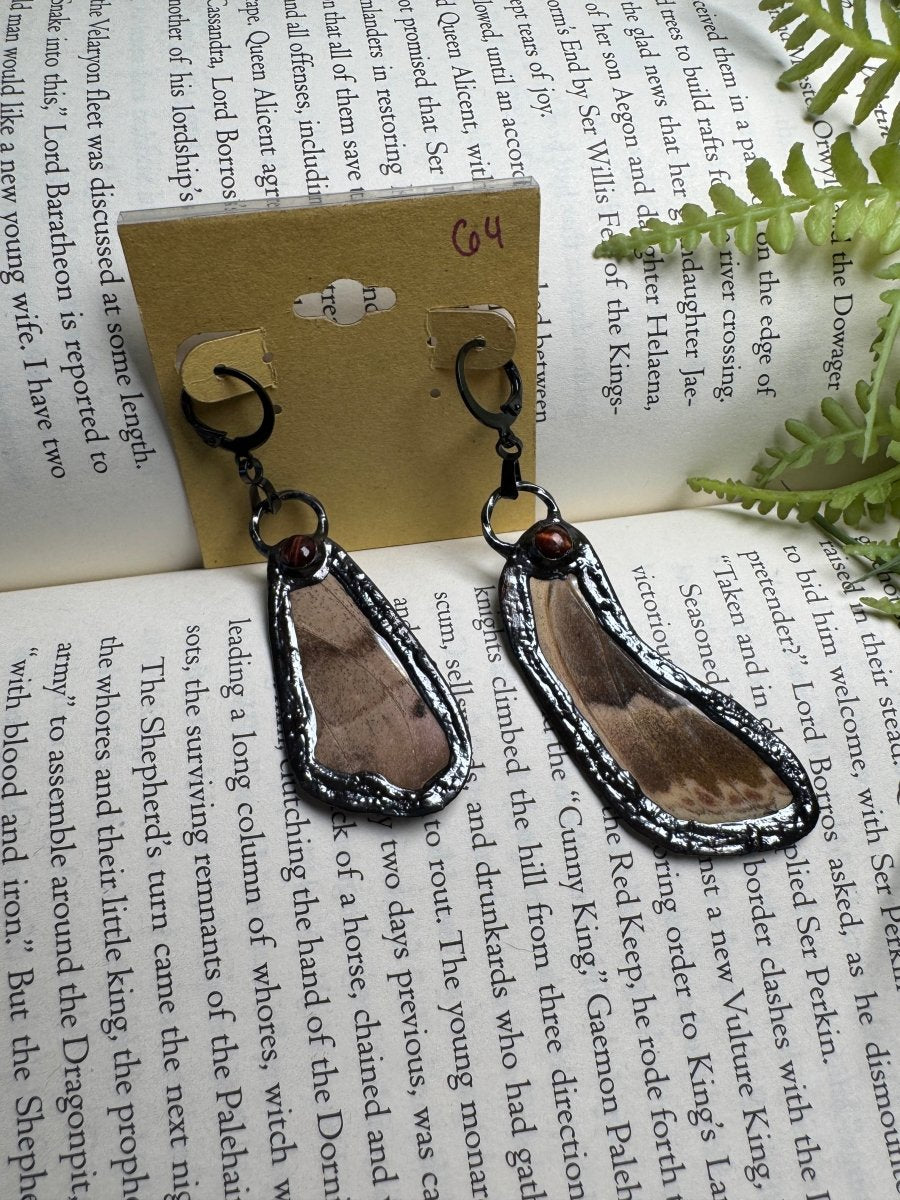 Moth Wing and Red Tigers Eye Earrings | Copper Ashes