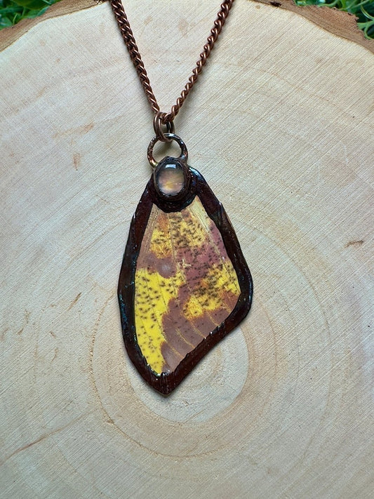 Moth Wing and Rose Quartz Necklace | Copper Ashes