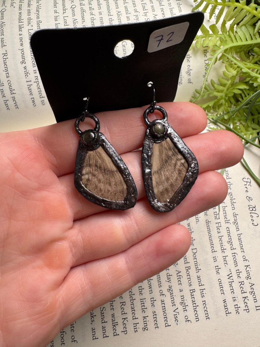 Moth Wing and Silver Sheen Obsidian Earrings | Copper Ashes
