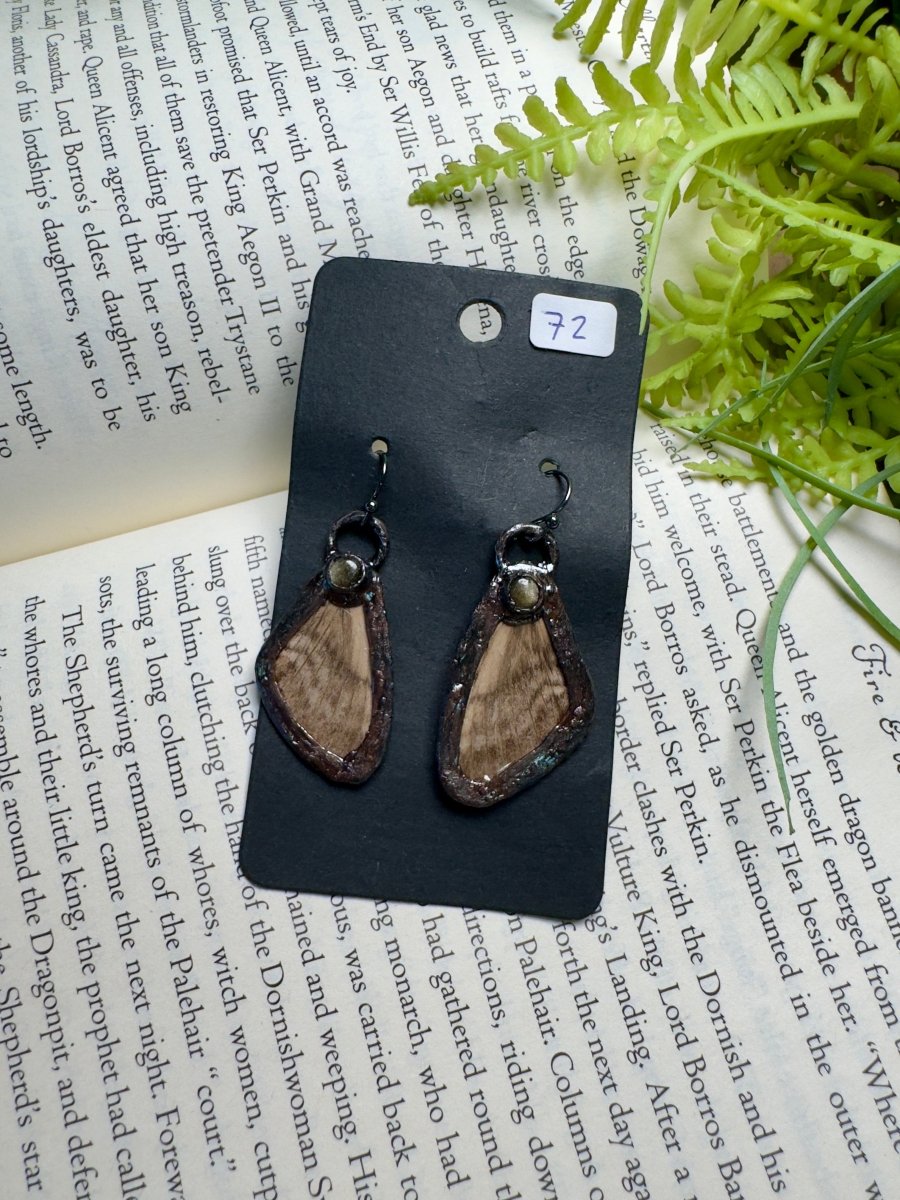 Moth Wing and Silver Sheen Obsidian Earrings | Copper Ashes