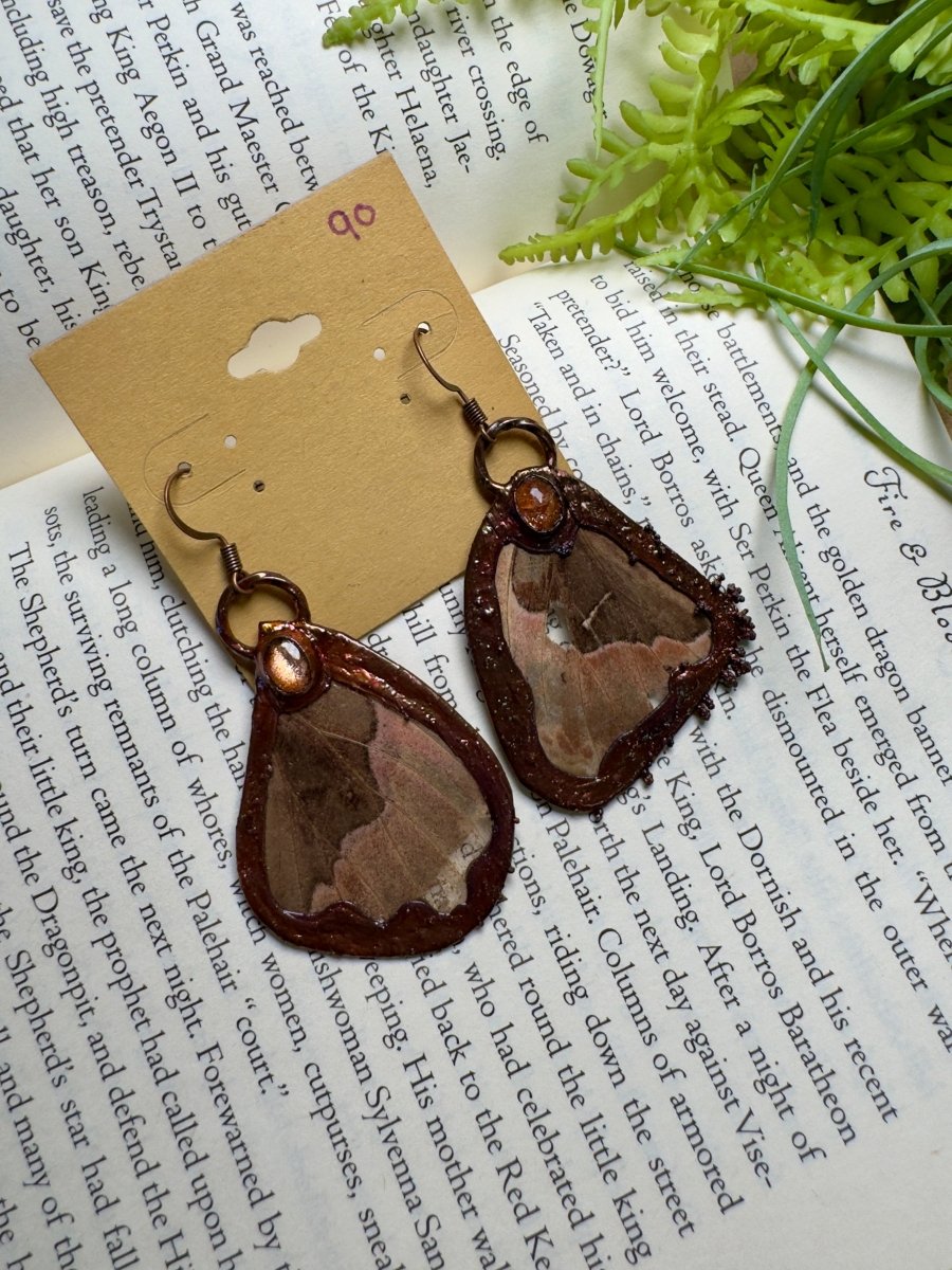 Moth Wing and Sunstone Earrings | Copper Ashes