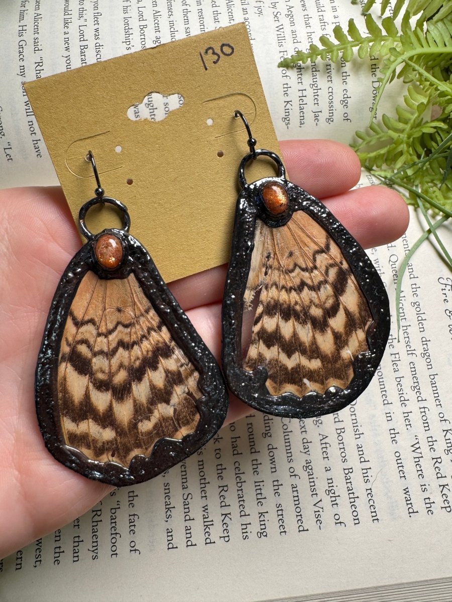 Moth Wing and Sunstone Earrings | Copper Ashes