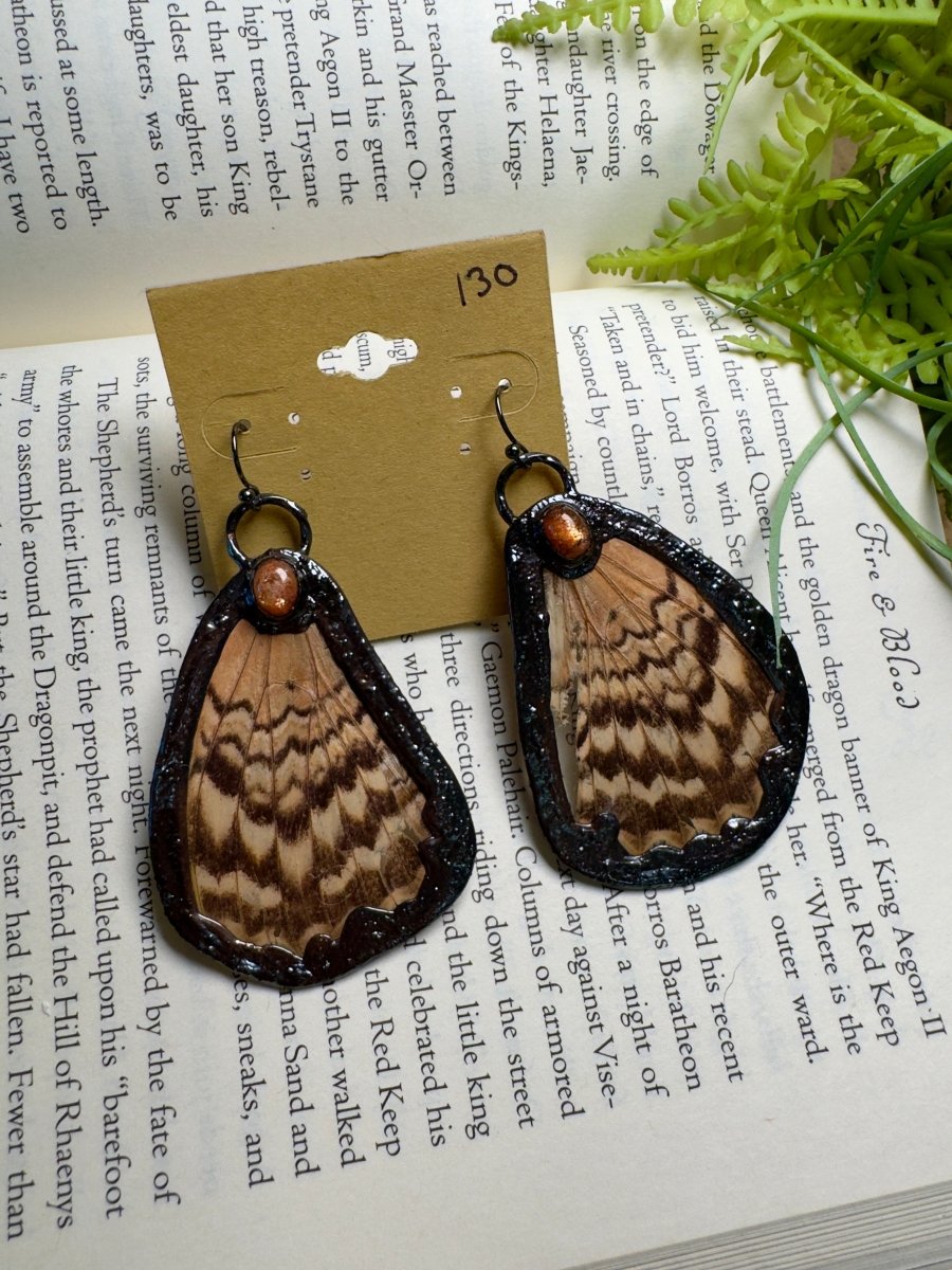 Moth Wing and Sunstone Earrings | Copper Ashes