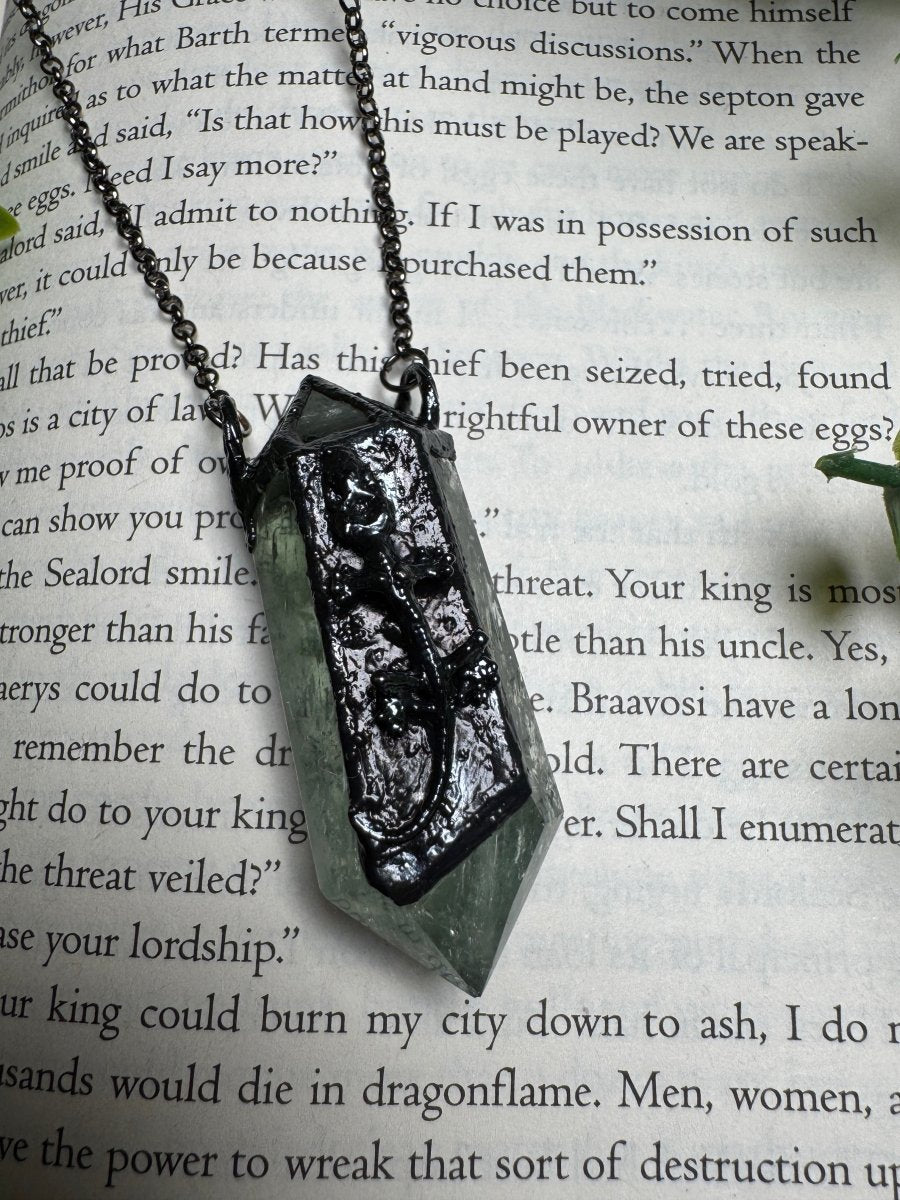 Mummified Lizard and Green Amethyst Necklace | Copper Ashes