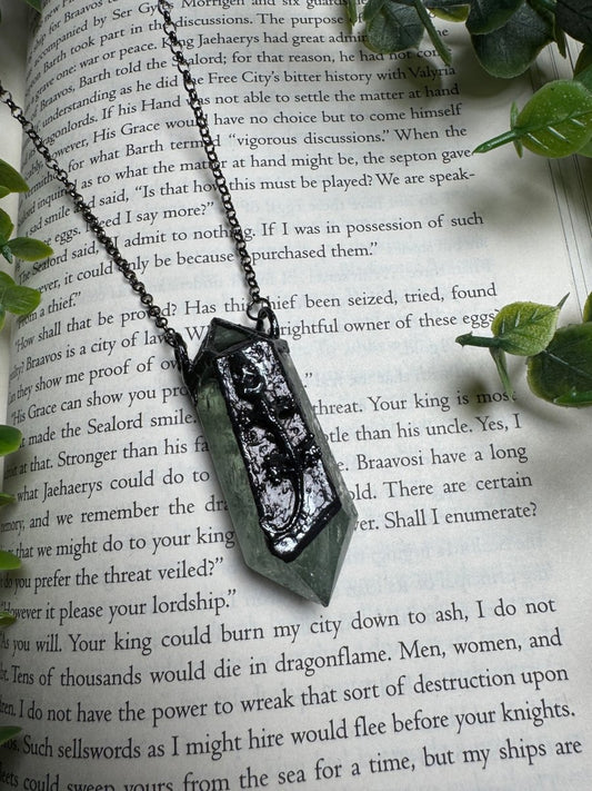 Mummified Lizard and Green Amethyst Necklace | Copper Ashes