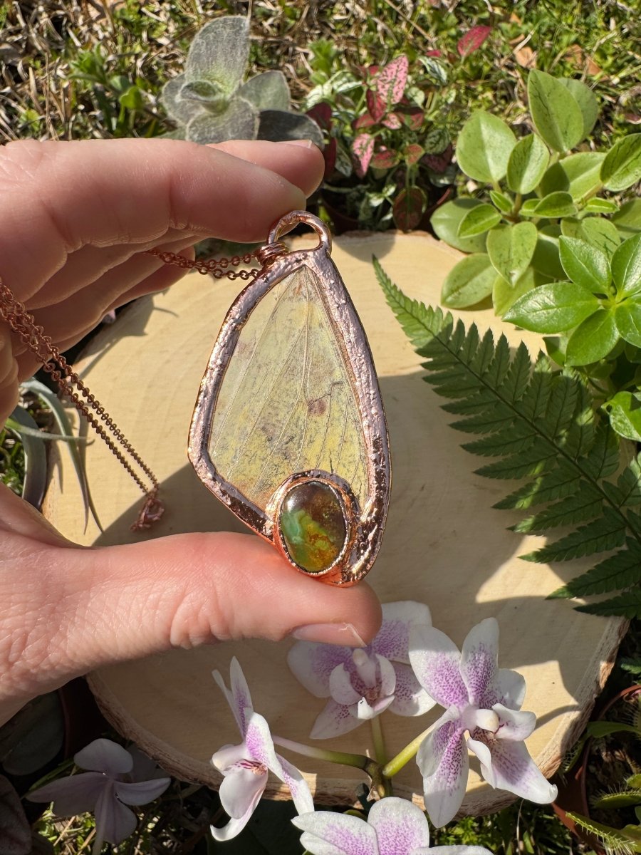 Natural Turquoise and Imperial Moth Wing Necklace | Copper Ashes