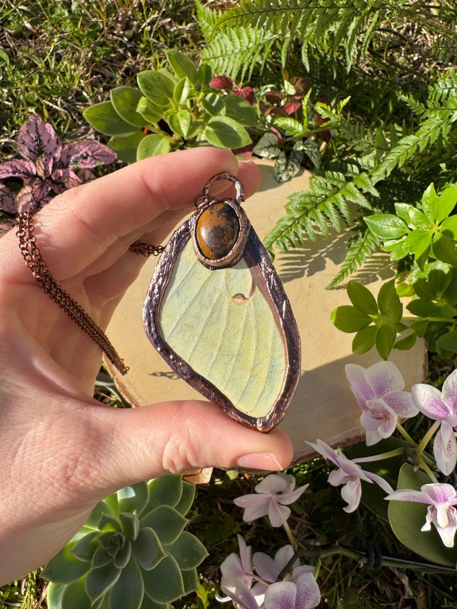 Natural Turquoise and Luna Moth Wing Necklace | Copper Ashes