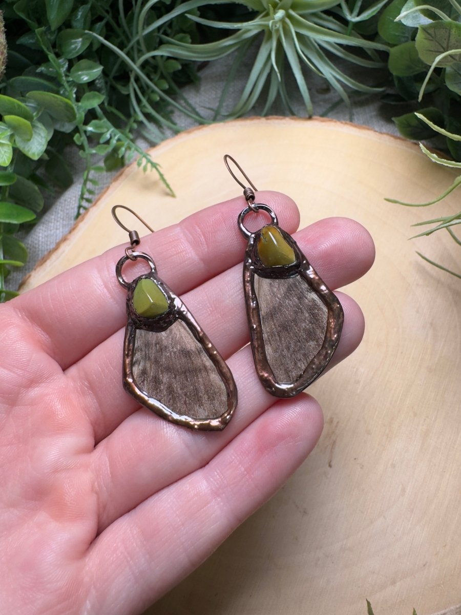 Natural Turquoise and Moth Wing Earrings | Copper Ashes