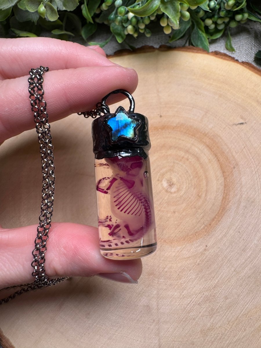 Noctis - Wet Specimen Diaphonized Pinkie Mouse and Labradorite Necklace | Copper Ashes