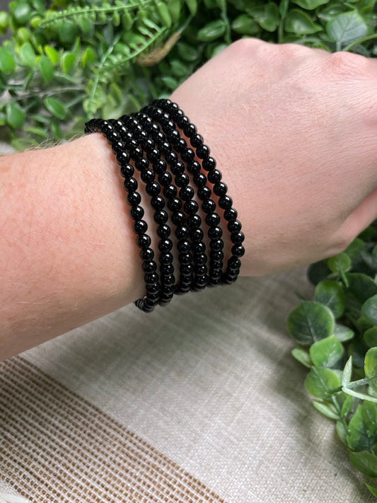 Obsidian 4mm Beaded Bracelet | Copper Ashes