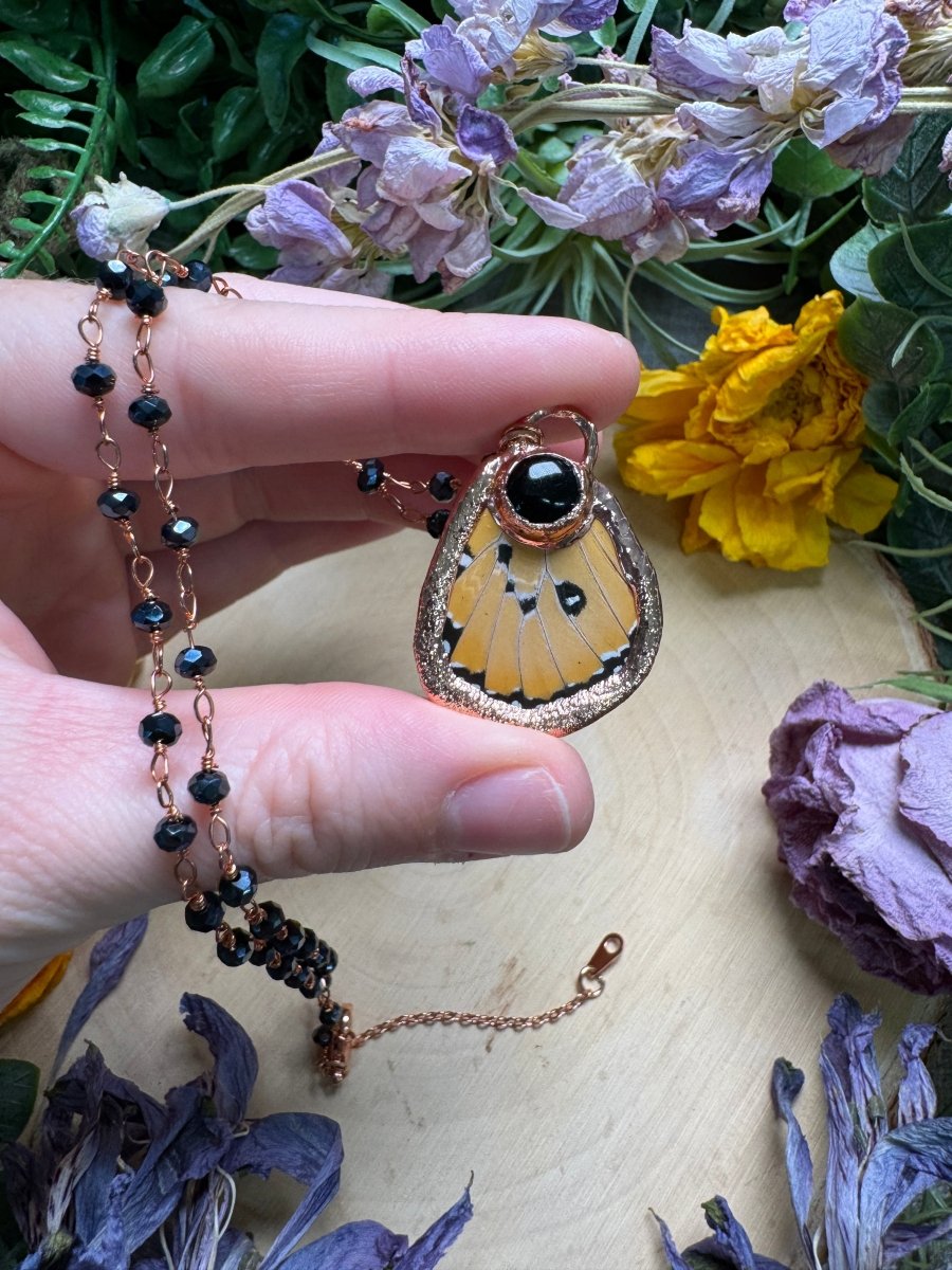Obsidian and Butterfly Wing Necklace | Copper Ashes