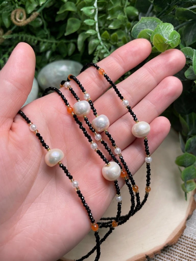 Obsidian and Freshwater Pearl Choker Necklace | Copper Ashes