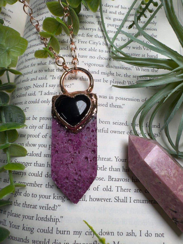 Obsidian Heart and Synthetic Ruby Statement Necklace | Copper Ashes