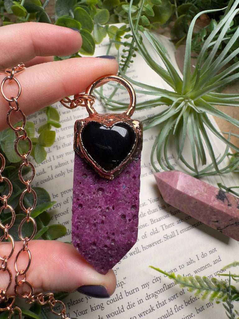 Obsidian Heart and Synthetic Ruby Statement Necklace | Copper Ashes