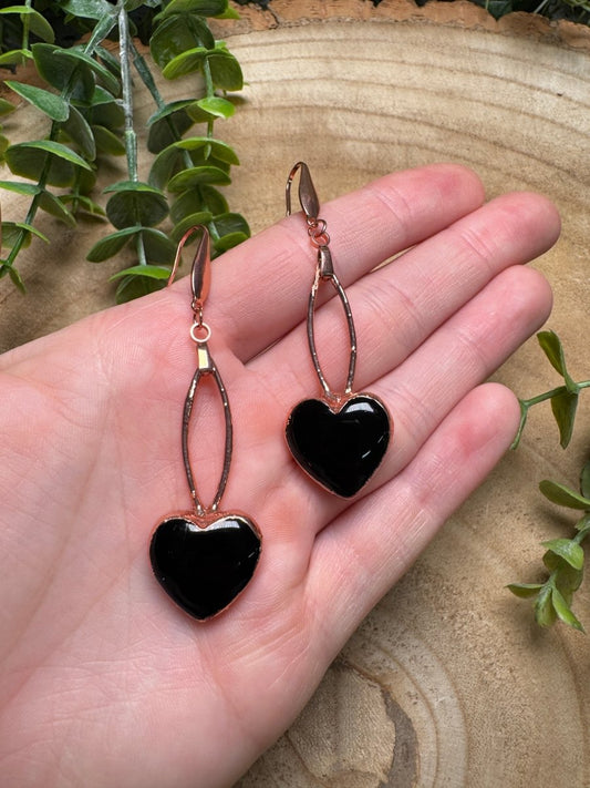 Obsidian Heart Earrings | Copper Ashes
