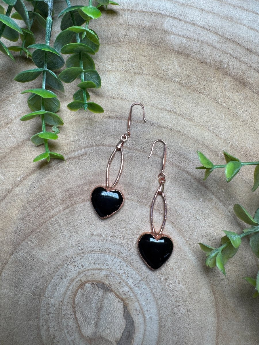 Obsidian Heart Earrings | Copper Ashes
