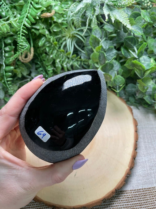 Obsidian Partially Polished Cabochon | Copper Ashes