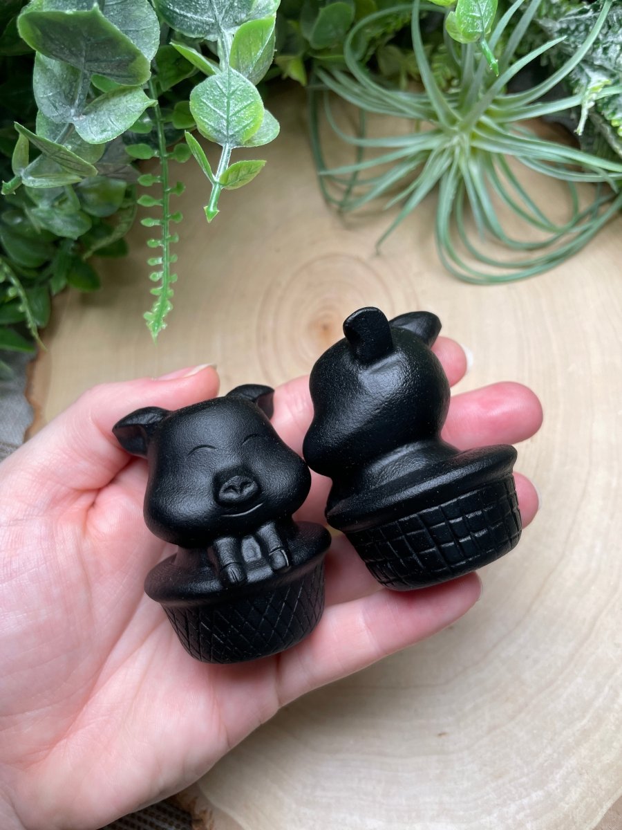 Obsidian Pig in a Basket | Copper Ashes