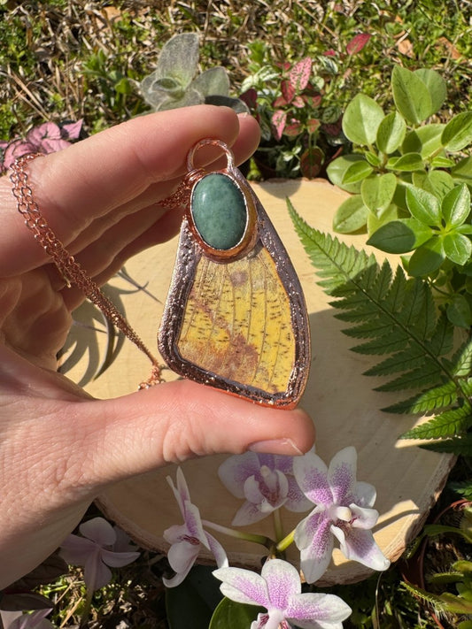 Ocean Jasper and Imperial Moth Wing Necklace | Copper Ashes