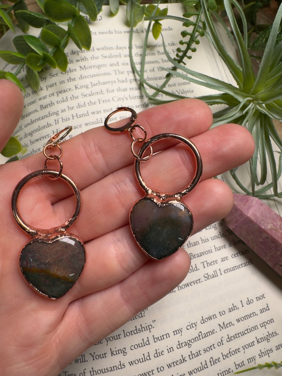 Ocean Jasper Heart Earrings | Copper Ashes