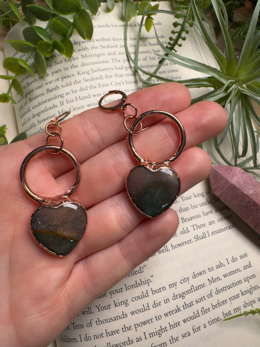 Ocean Jasper Heart Earrings | Copper Ashes