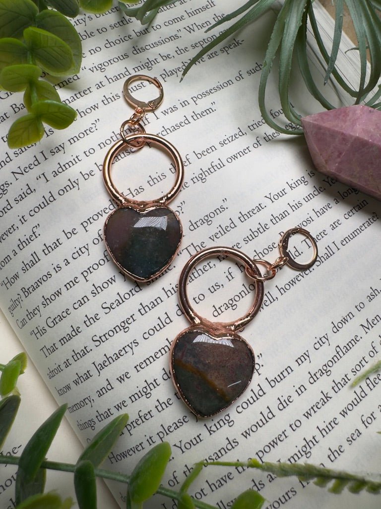 Ocean Jasper Heart Earrings | Copper Ashes