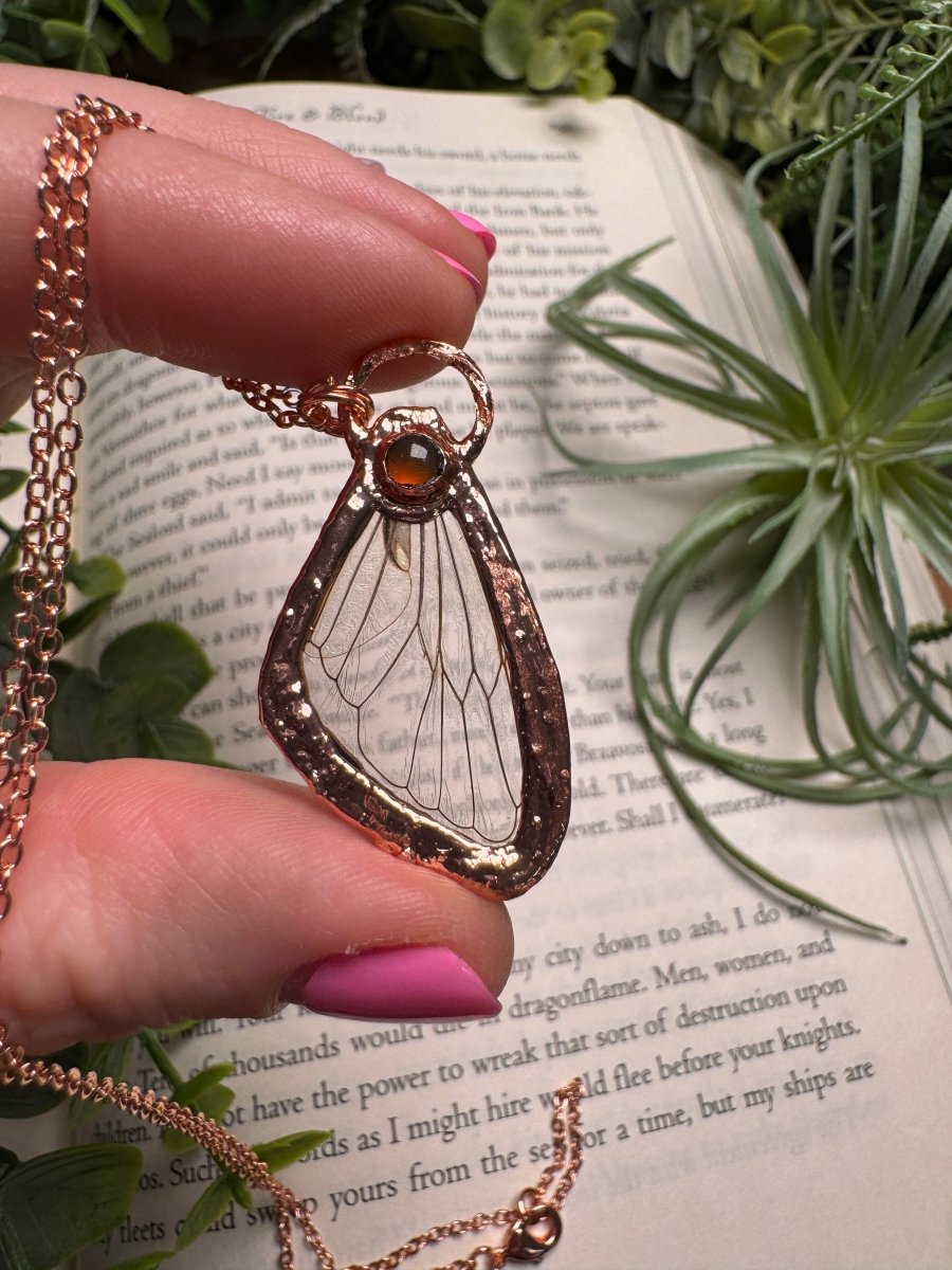 Orange Agate and Cicada Wing Necklace | Copper Ashes